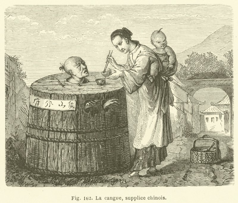 Cangue, kinesisk tortyr (gravyr) av European School