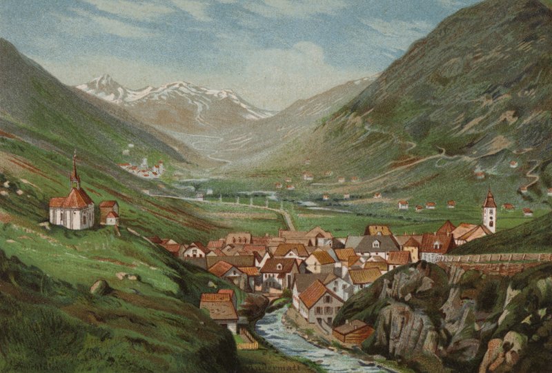 Lucernesjön: Andermatt (färglitografi) av European School