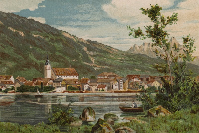 LUCERNE-sjön: Arth (färglitografi) av European School