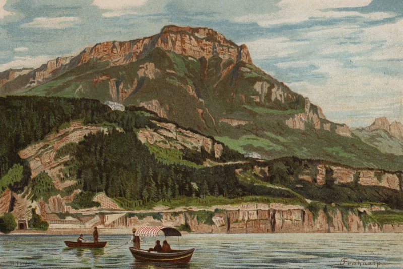 Vierwaldstättersjön: Frohnalp (färg litho) av European School