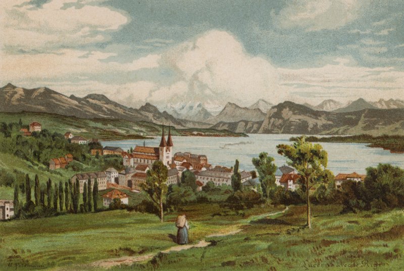 Lucernesjön: Lucerne (färglitografi) av European School
