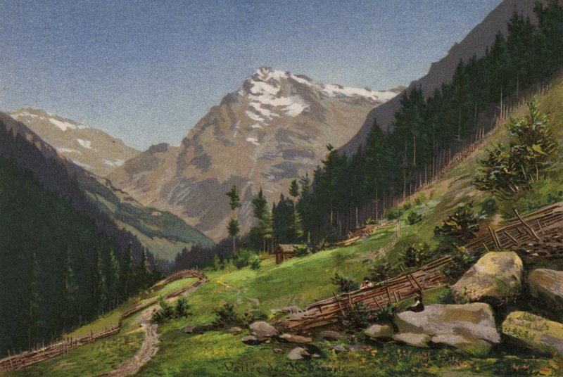 Vierwaldstättersjön: Maderanertal (färg litho) av European School