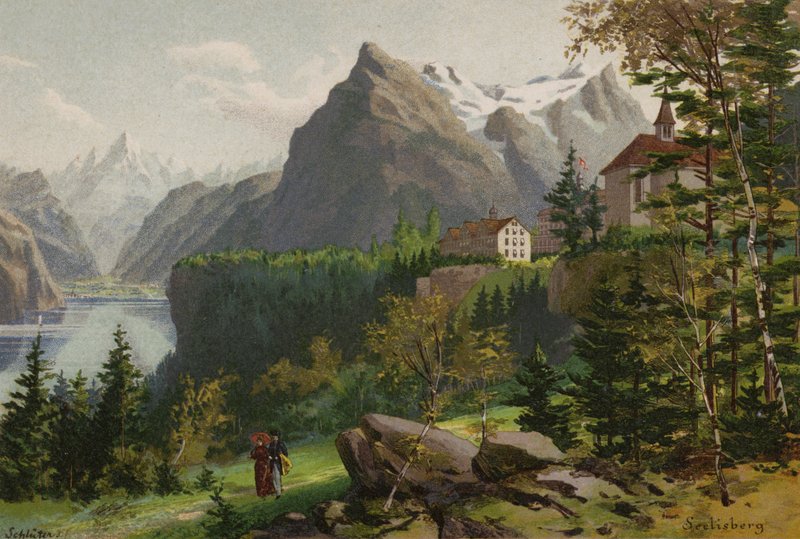 Lucernesjön: Seelisberg (färglitografi) av European School