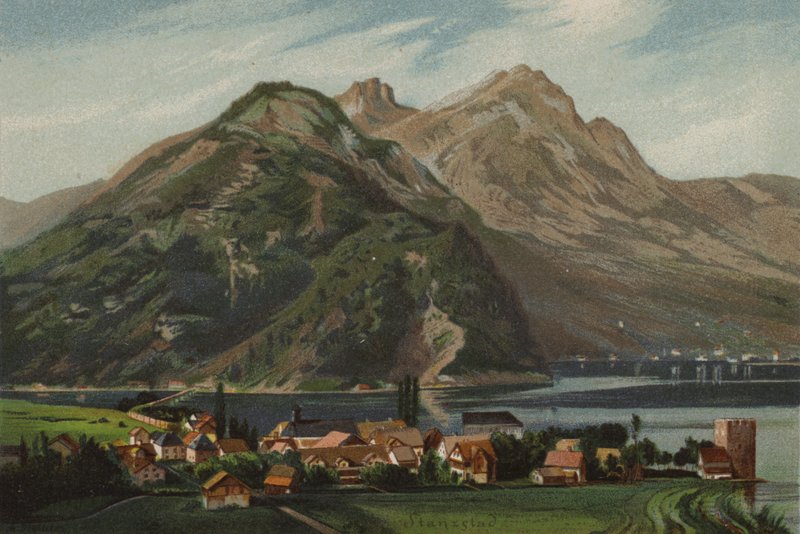 Vierwaldstättersjön: Stansstad (färg litho) av European School