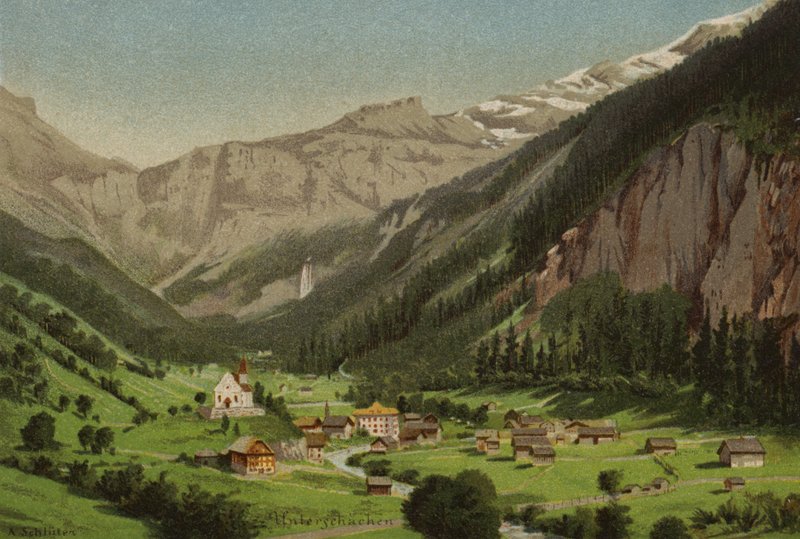 Luzernsjön: Unterschachen (färglitografi) av European School