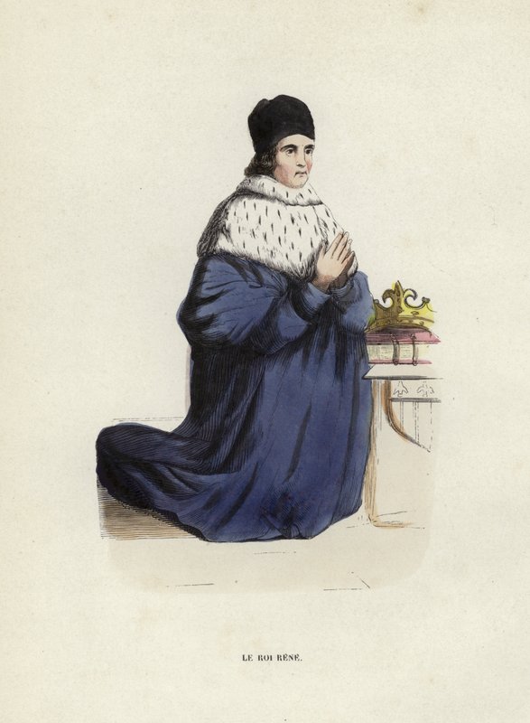 Le Roi Rene (färgad gravyr) av European School