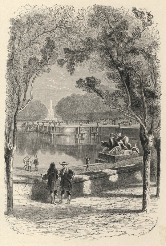 De höga terrasserna i Versailles (gravyr) av European School