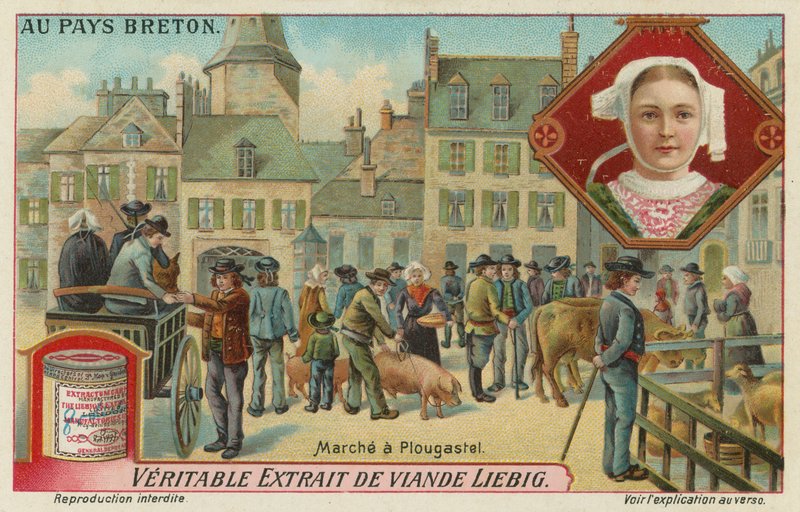 Marknad i Plougastel (chromolitho) av European School