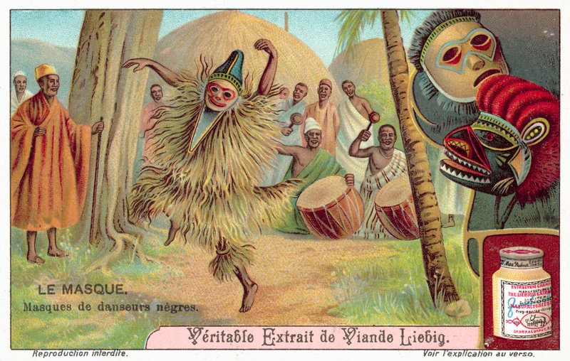Masker av afrikanska dansare (chromolitho) av European School