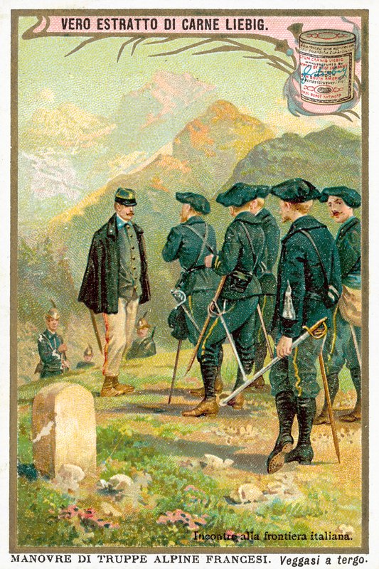 Möte vid den italienska gränsen (chromolitho) av European School
