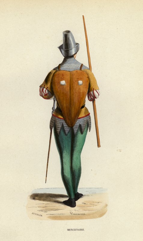 Mercenaire (färgad gravyr) av European School
