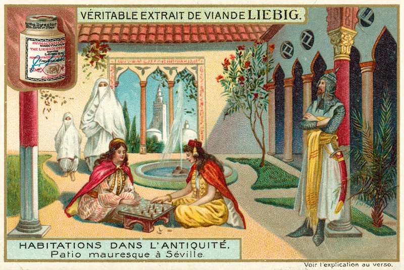 Morisk uteplats i Sevilla (chromolitho) av European School