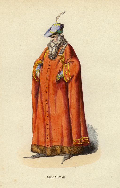 Noble Milanais (färgad gravyr) av European School