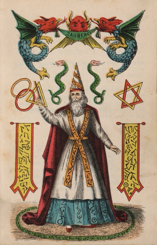 Sida från den magiska boken (färg litho) av European School