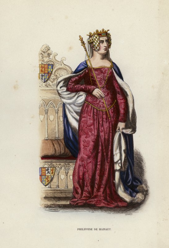 Filippinerna av Hainaut (färgad gravyr) av European School