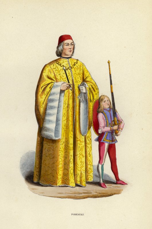 Podestat (färgad gravyr) av European School
