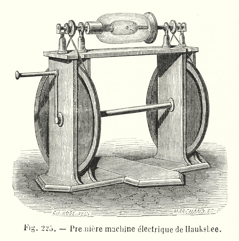Premiere machine electrique de Hauksbee (gravyr) av European School