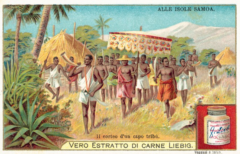 Procession av en samoansk stamhövding (chromolitho) av European School