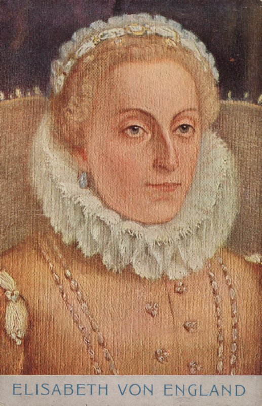 Drottning Elizabeth I (färglitografi) av European School