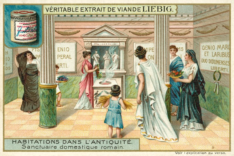 Fristad i ett romerskt hem (chromolitho) av European School