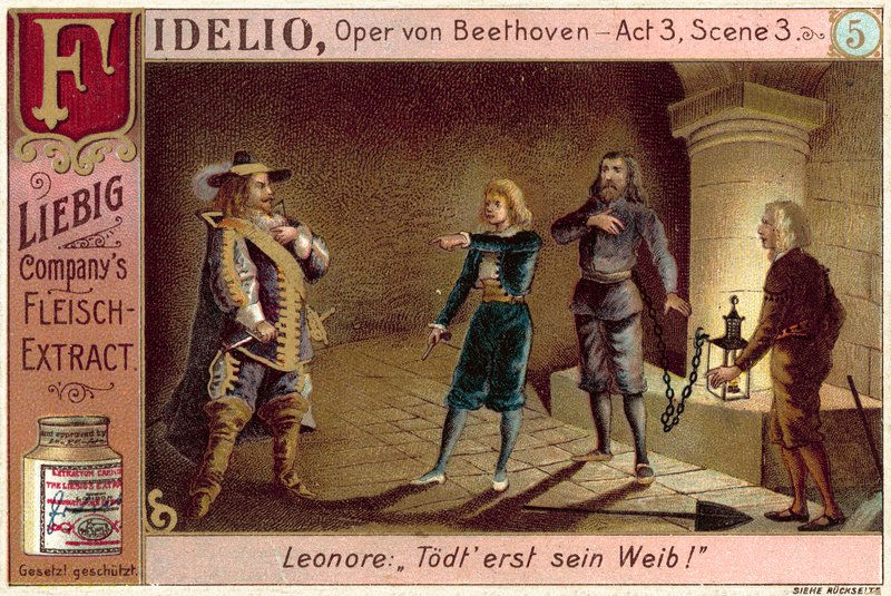 Scen ur Beethovens opera Fidelio (chromolitho) av European School