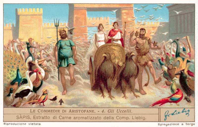 Scen från The Birds (chromolitho) av European School