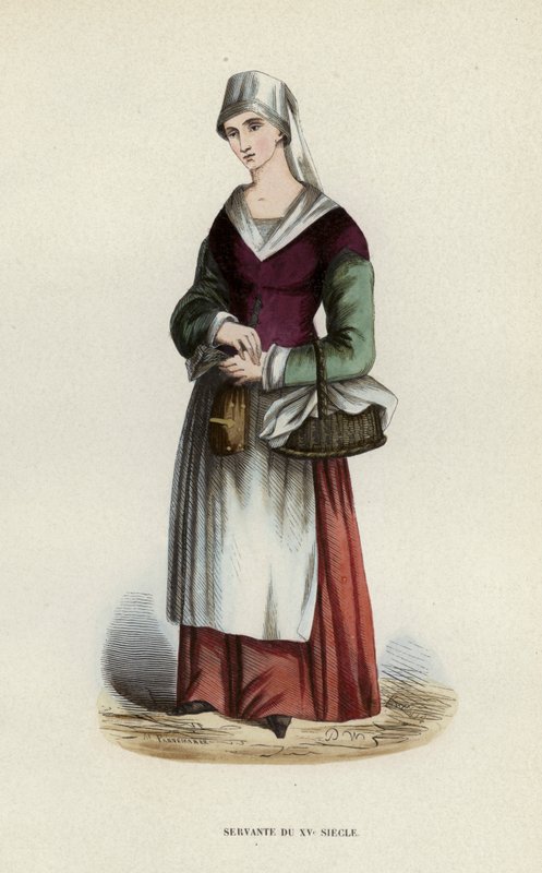 15th Century Servant (färgad gravyr) av European School