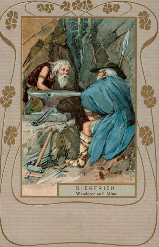 Siegfried, vandrare och mimare (färglitografi) av European School