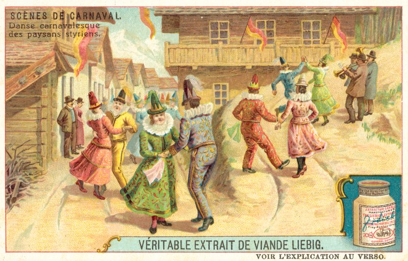 Steiermarks bondekarnevalsdans, Österrike (chromolitho) av European School