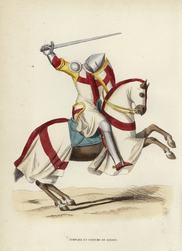 Templar i krigsdräkt (färgad gravyr) av European School