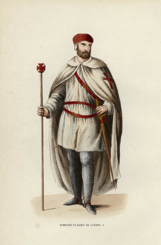 Templar i krigsklänning (färgad gravyr) av European School