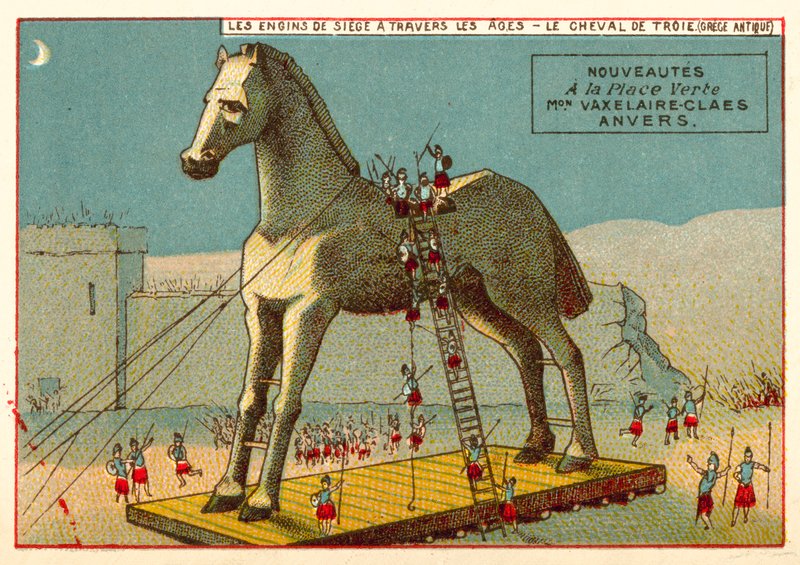 Den trojanska hästen (chromolitho) av European School