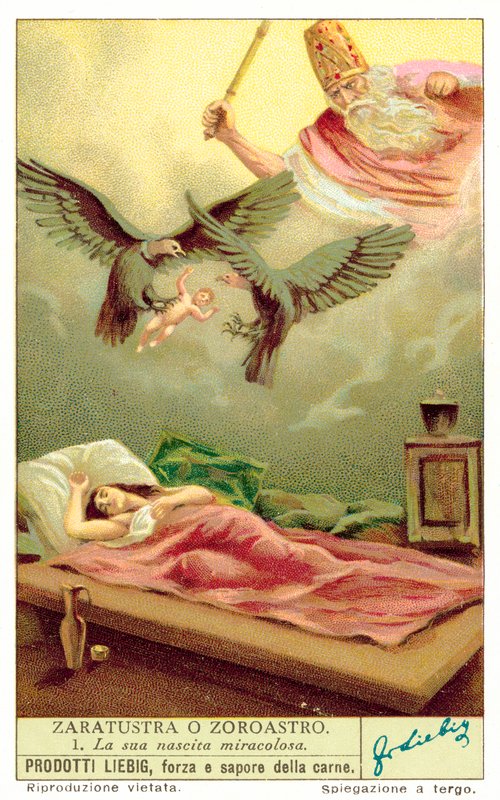 Den mirakulösa födelsen av Zoroaster (chromolitho) av European School