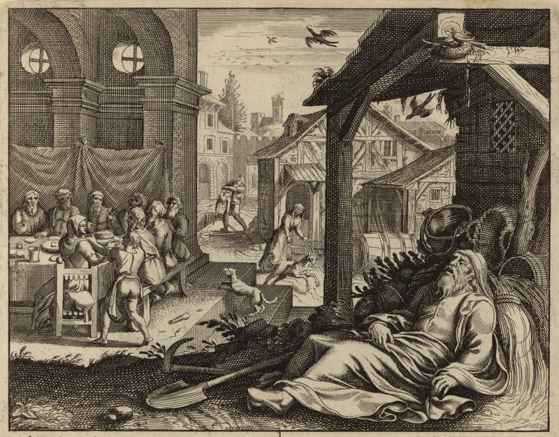 Tobit förblindad av sparvars spillning (gravyr) av European School