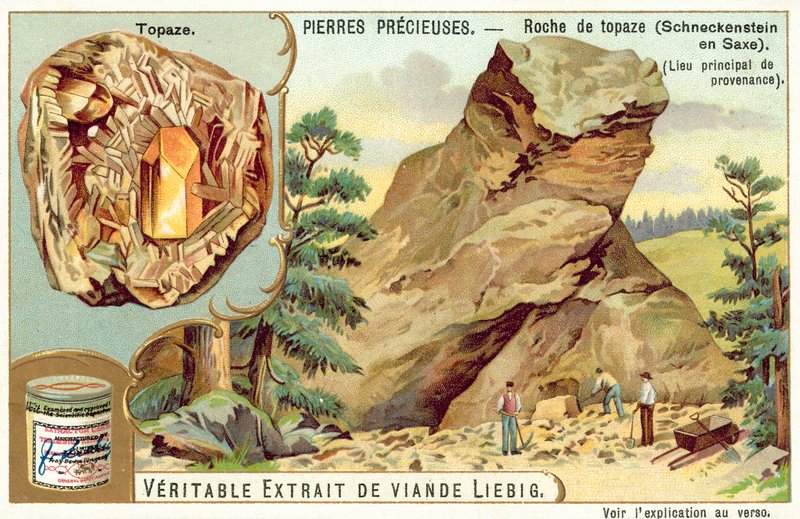 Topazsten vid Spiral Stone, Sachsen (chromolitho) av European School