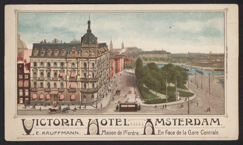 Victoria Hotel, Amsterdam (färgad gravyr) av European School