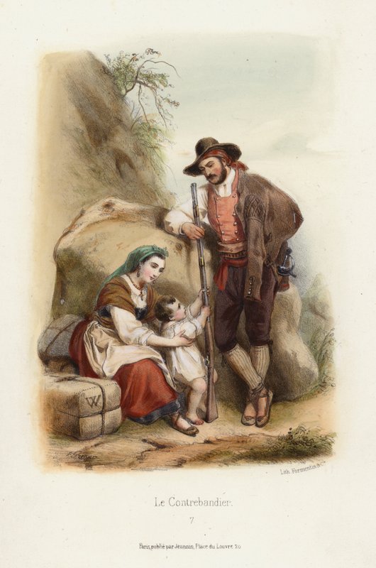 Le Contrebandier (Smugglaren) (litho i färg) av F. Grenier
