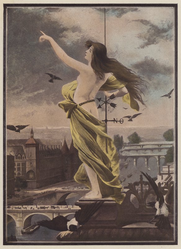Väderflöjeln (färg litho) av Fernand Le Quesne