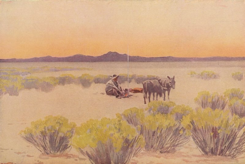 Arizona afterglow (färglitografi) av Fernand Lungren