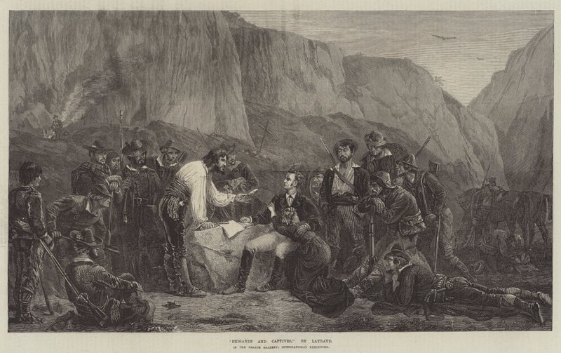 Brigands and Captives, i French Gallery, International Exhibition av Fortune Joseph Seraphin Layraud