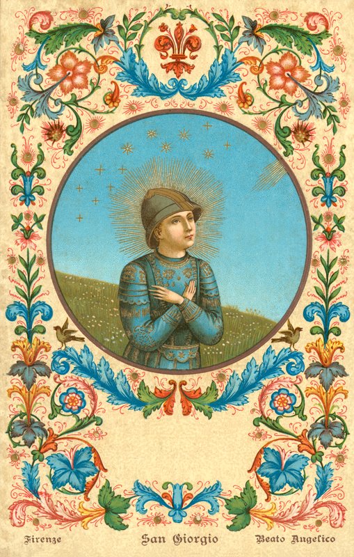 St George (chromolitho) av Fra (after) Angelico