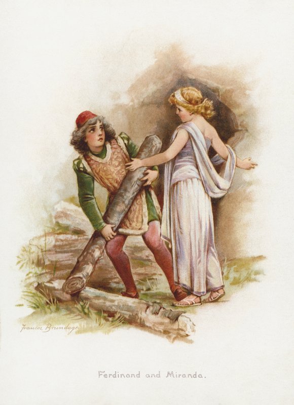 Ferdinand och Miranda (chromolitho) av Frances Brundage