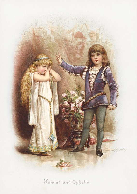 Hamlet och Ophelia (chromolitho) av Frances Brundage
