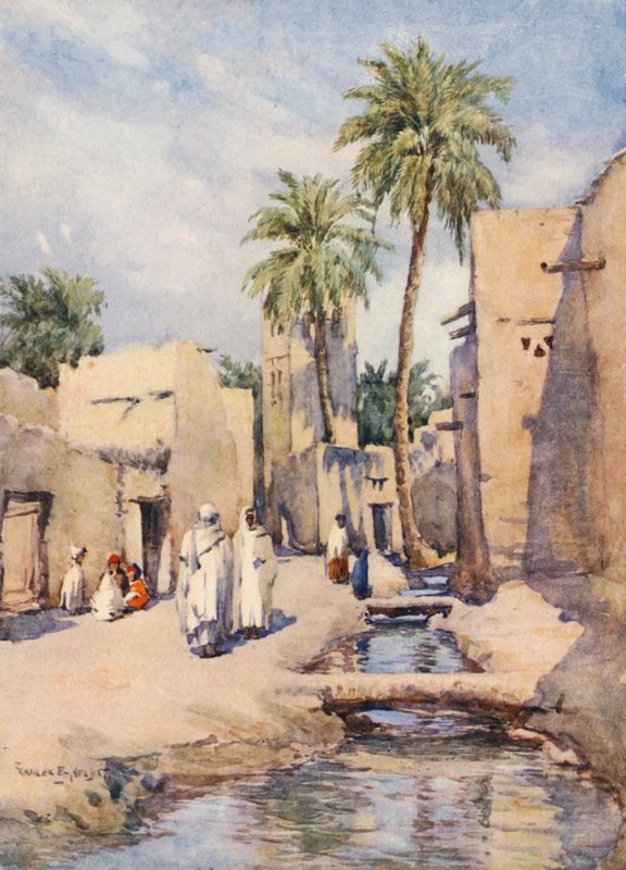 A Village Street, Biskra (färglitografi) av Frances Nesbitt