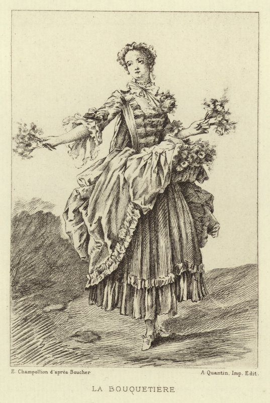 La Bouquetiere (gravyr) av Francois (after) Boucher