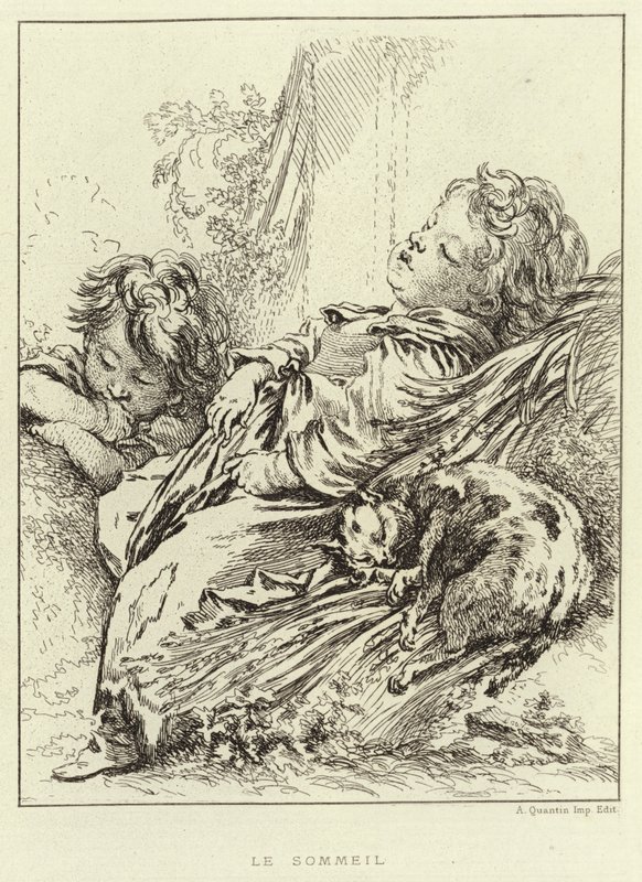 Sömn (gravyr) av Francois (after) Boucher