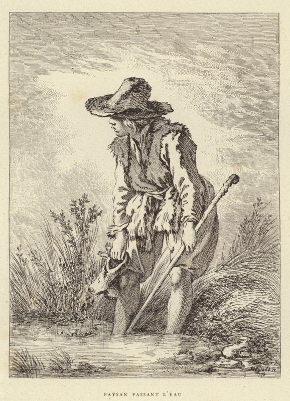 Bonde passerar vattnet (gravyr) av Francois (after) Boucher