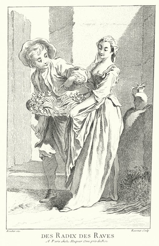 Rädisor och kålrotssäljare (gravyr) av Francois (after) Boucher