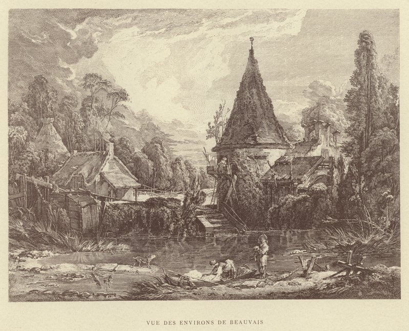 Utsikt över Beauvais omgivningar (gravyr) av Francois (after) Boucher