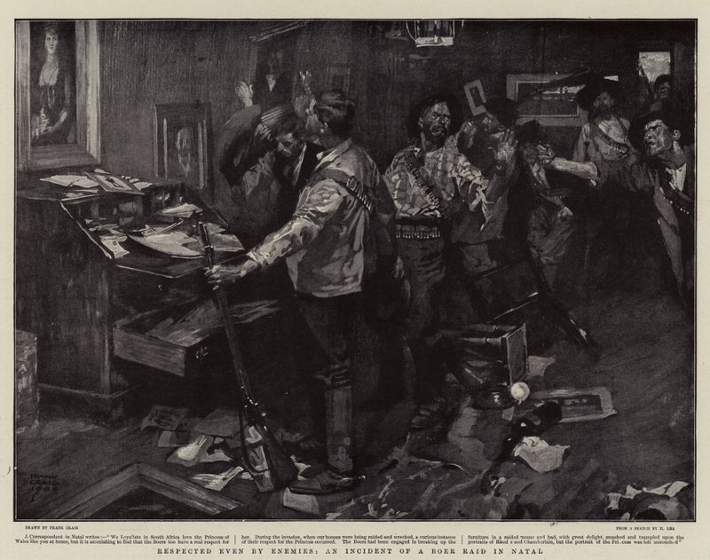 Respekteras även av fiender, An Incident of a Boer Raid in Natal av Frank Craig
